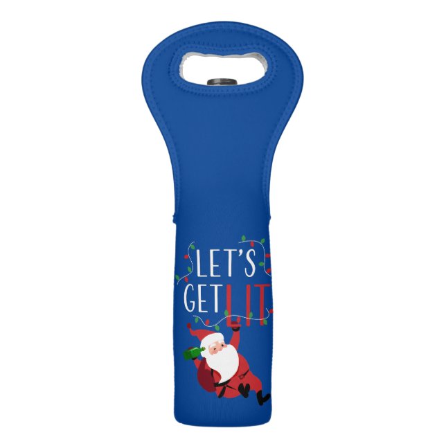 Funny Santa Let's Get Lit Christmas Slogan Wine Bag (Front)