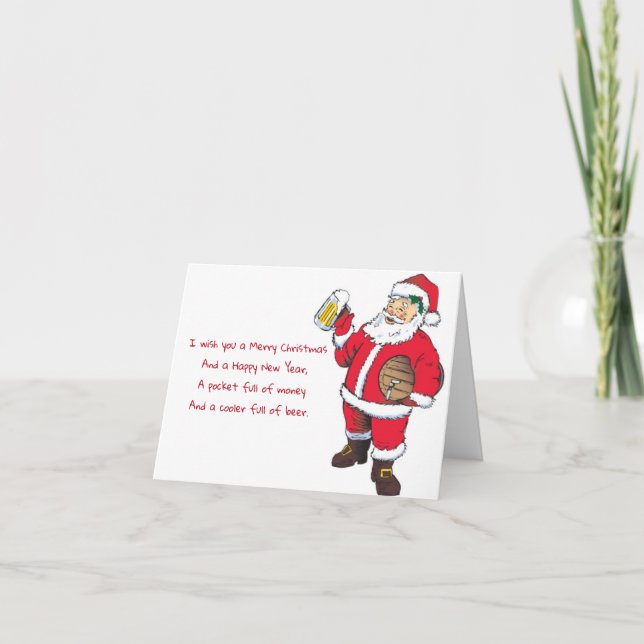 Funny Santa Likes Lots of Beer Christmas Holiday Card (Front)