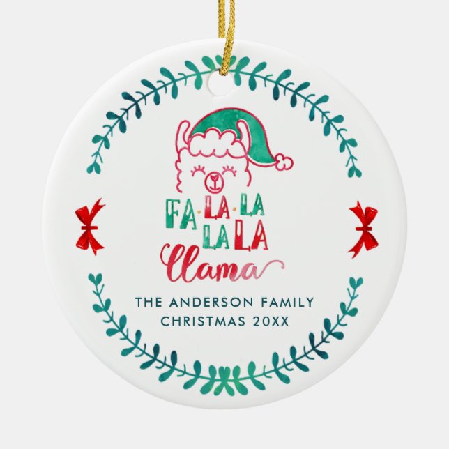 Funny Santa LLama Saying Christmas Holiday Photo Ceramic Ornament (Front)