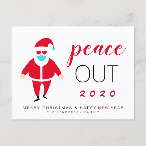 Funny Santa Mask Peace Out 2020 Christmas New Year Holiday Postcard