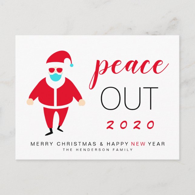 Funny Santa Mask Peace Out 2020 Christmas New Year Holiday Postcard (Front)
