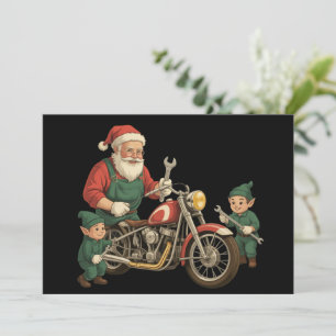 Funny Santa Mechanic Retro Biker Christmas Holiday Card