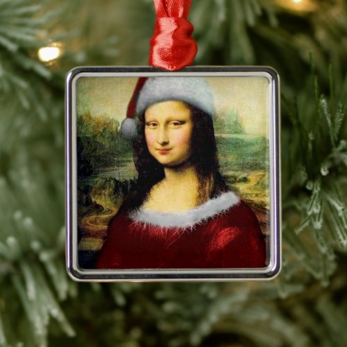 Funny Santa Mona Lisa Merry Christmas  Metal Ornament