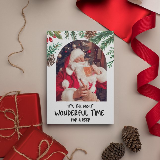 Funny Santa Most Wonderful Time Beer Christmas Holiday Card (Funny Santa Most Wonderful Time Beer Christmas Holiday Card)