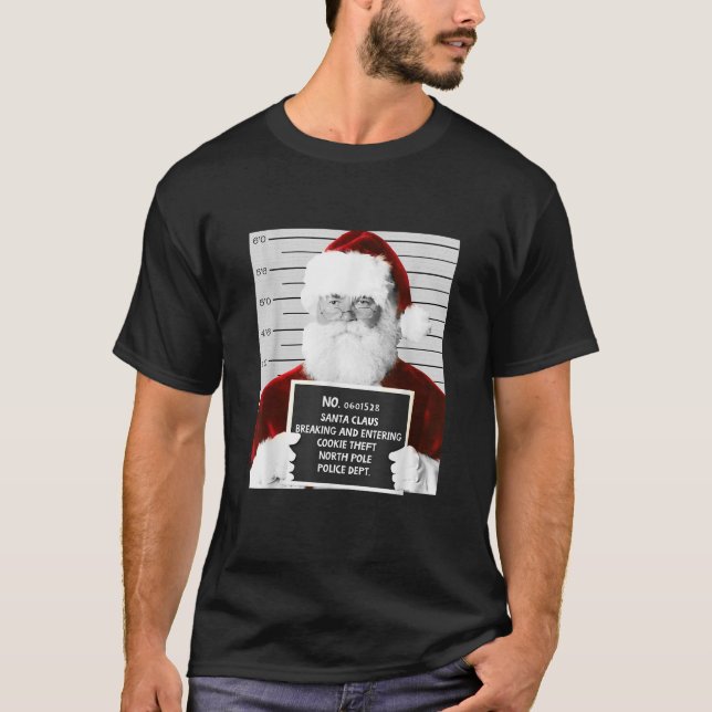 Funny Santa Mugshot in Prison Christmas  T-Shirt (Front)
