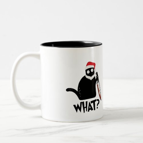 Funny Santa Murderous Black Cat What With Knife  Two_Tone Coffee Mug