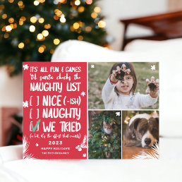 Funny Santa naughty list 3 photos red Christmas Holiday Card