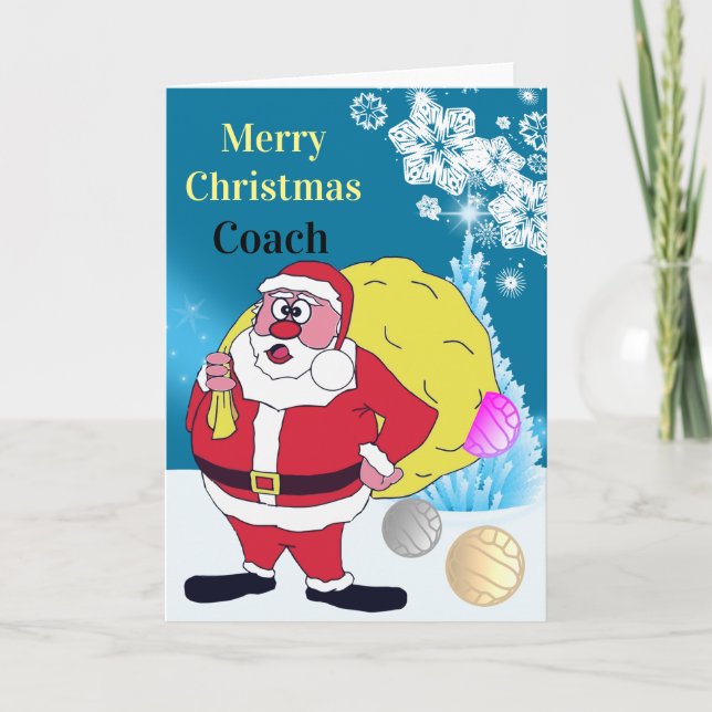 Funny Santa Netball Coach Christmas Greeting Holiday Card (Front)