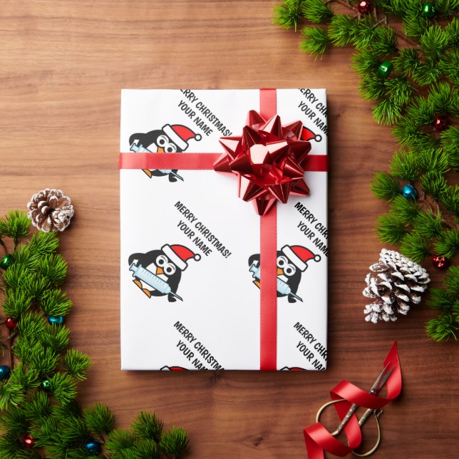 Funny Santa nurse penguin Christmas wrapping paper (Holiday Gift)