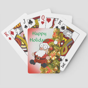 Funny Santa on decorated christmas tree Poker Cards