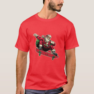 Funny Santa on Red Skateboard Merry Christmas T-Shirt