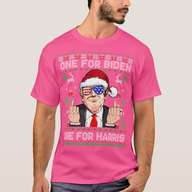 Funny Santa One For Anti Biden Ugly Christmas T-Shirt (Front)