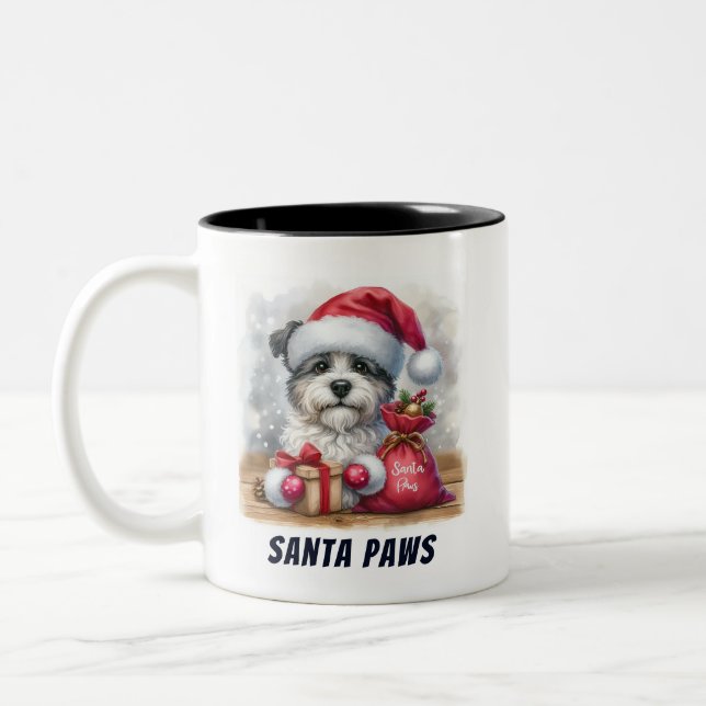 Funny Santa Paws Cute Dog Two-Tone Coffee Mug (Left)