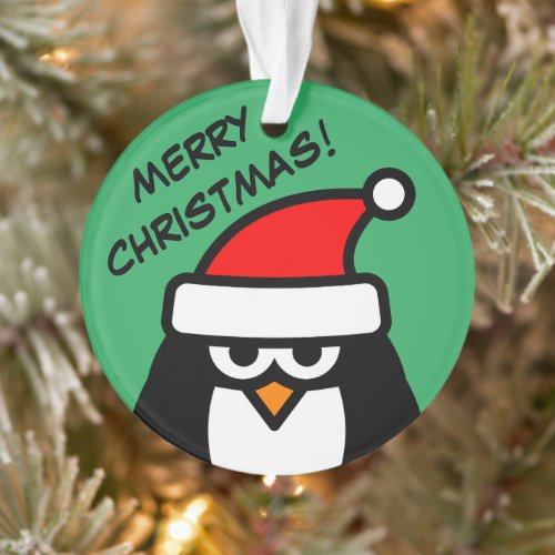 Funny Santa penguin cartoon custom Christmas photo Ornament