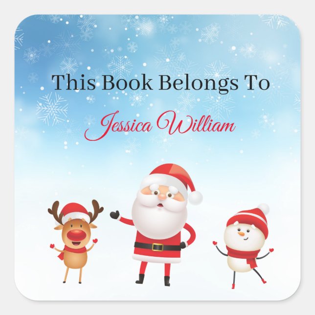 Funny Santa Personalized Bookplate Label for Books (Front)