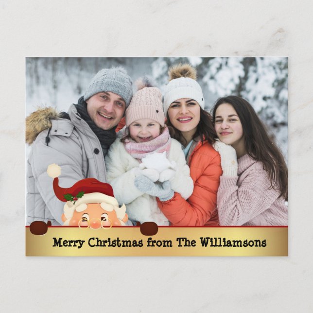 Funny. Santa Photo Bomb Gold Band Christmas Photo Holiday Postcard (Front)
