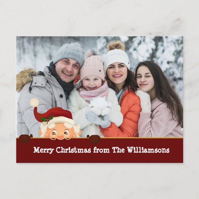 Funny. Santa Photo Bomb Red Band Christmas Photo Holiday Postcard (Front)