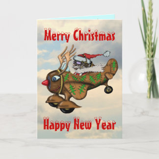Funny Santa pilot Christmas and New Year card