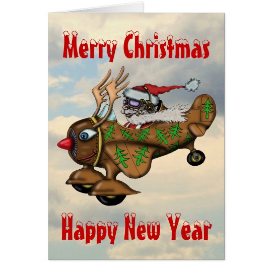 Funny Santa pilot Christmas and New Year card | Zazzle