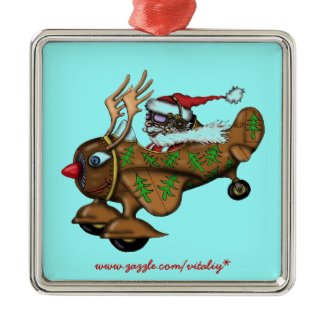Funny Santa pilot on Rudolph plane ornament ornament