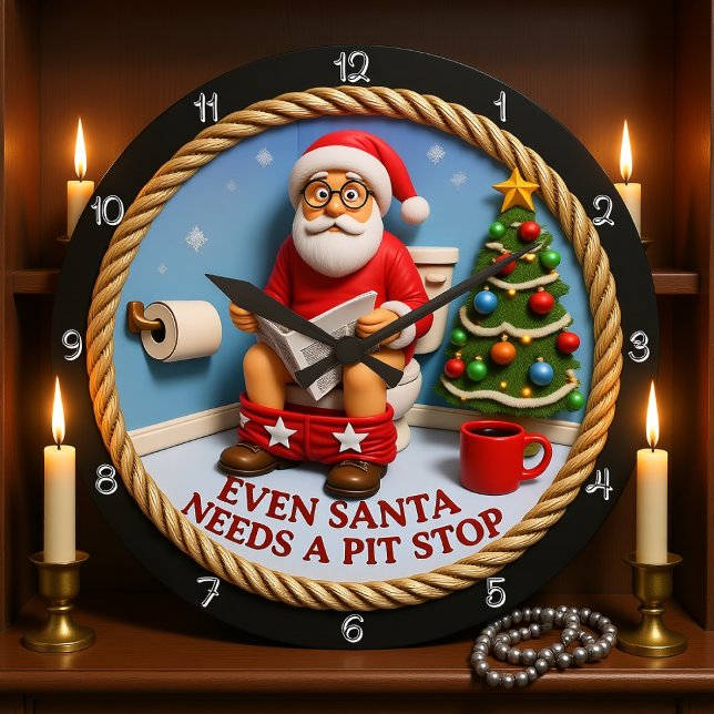 Funny Santa Pit Stop Toilet  Large Clock (Creator Uploaded)