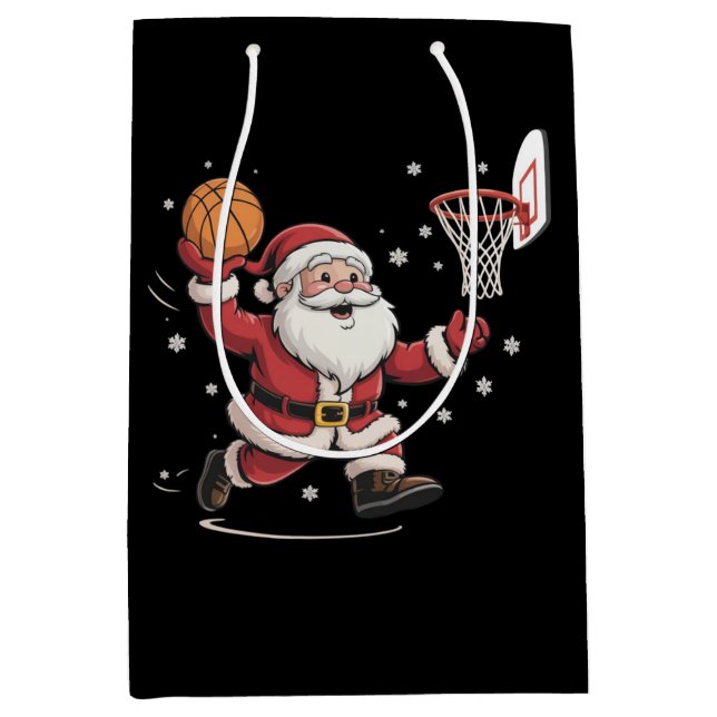 Funny Santa Playing Basketball Christmas Gift Xmas Medium Gift Bag (Front)