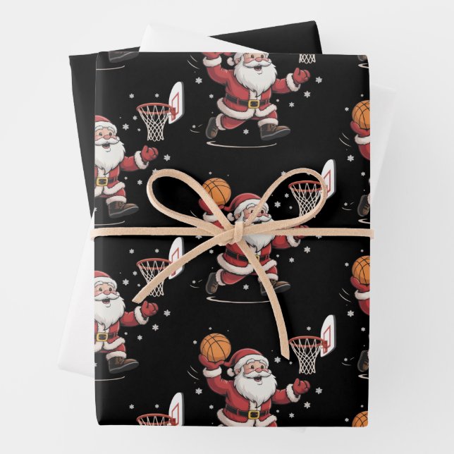 Funny Santa Playing Basketball Christmas Gift Xmas Wrapping Paper Sheets (In situ)