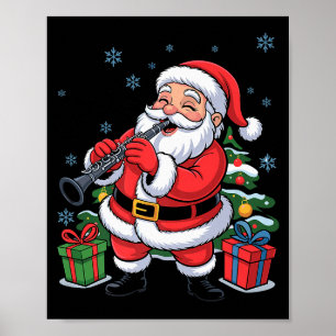 Funny Santa Playing Clarinet Holiday Chrismas Xmas Poster