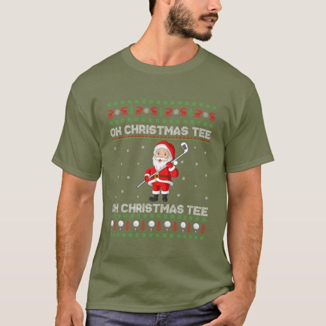 Funny Santa Playing Golf Sports Christmas T-Shirt (Front)