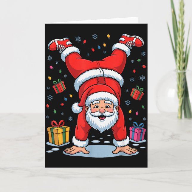 Funny Santa Playing Gymnastics Holiday Christmas X Card (Front)
