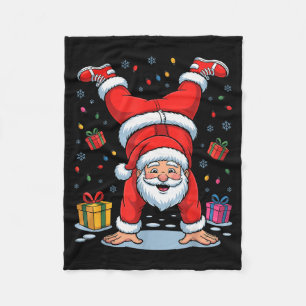 Funny Santa Playing Gymnastics Holiday Christmas X Fleece Blanket