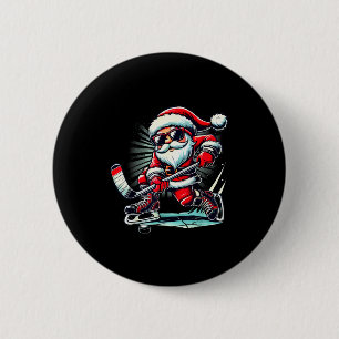 Funny Santa Playing Ice Hockey Lovers Boys Girls C Button