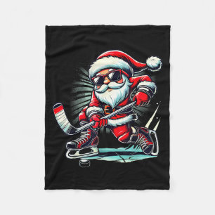 Funny Santa Playing Ice Hockey Lovers Boys Girls C Fleece Blanket