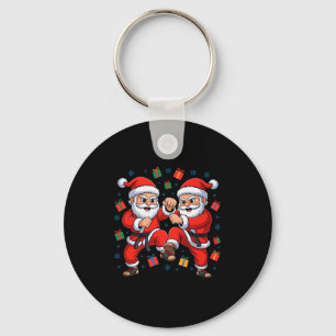 Funny Santa Playing Karate Martial Art Christmas X Keychain