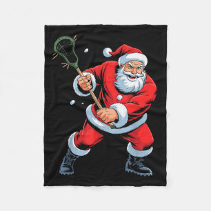 Funny Santa Playing Lacrosse Holiday Christmas Xma Fleece Blanket