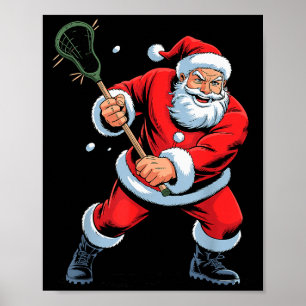 Funny Santa Playing Lacrosse Holiday Christmas Xma Poster
