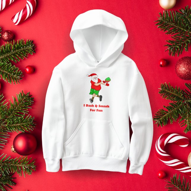 Funny Santa Playing Pickleball I Dash & Smash Fun Hoodie (Pickleball Santa Smash! Gift this hoodie, ace the Christmas game!)