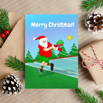 Funny Santa Playing Pickleball Merry Christmas  Holiday Card by DaphsamsArt at Zazzle