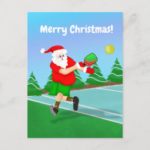 Funny Santa Playing Pickleball Merry Christmas Holiday Postcard