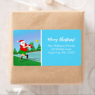 Funny Santa Playing Pickleball Merry Christmas Label