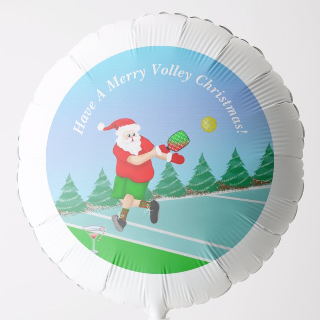 Funny Santa Playing Pickleball Merry Volley Xmas  Balloon (Front)