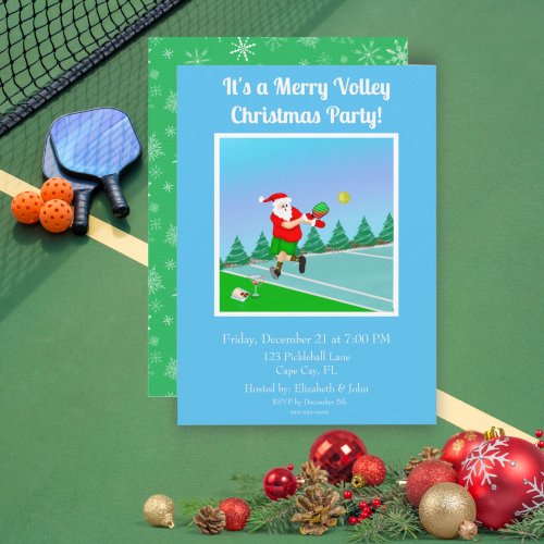 Funny Santa Playing Pickleball Merry Volley Xmas I Invitation