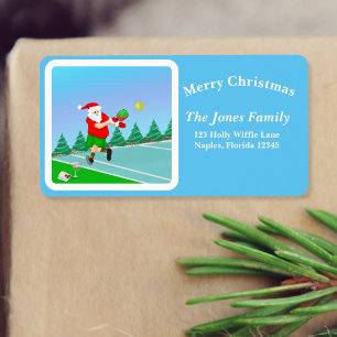 Funny Santa Playing Pickleball Merry Volley Xmas Label