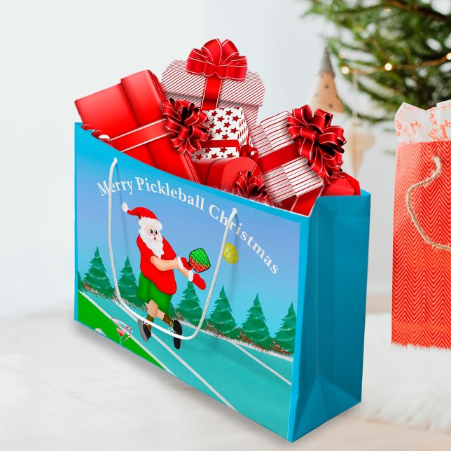 Funny Santa Playing Pickleball Merry Volley Xmas  Large Gift Bag (Creator Uploaded)
