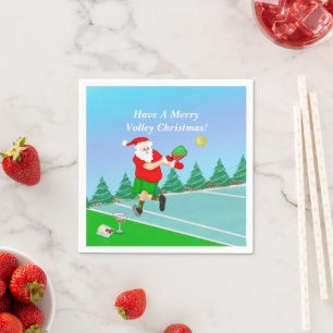 Funny Santa Playing Pickleball Merry Volley Xmas Napkins