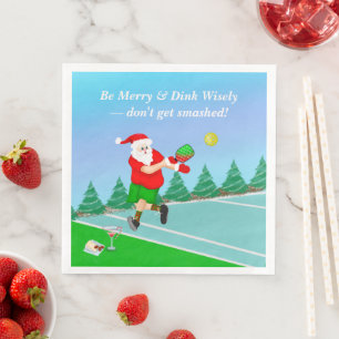 Funny Santa Playing Pickleball Merry Volley Xmas Paper Dinner Napkins