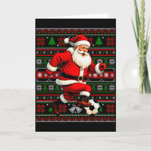 Funny Santa Playing Soccer Ugly Christmas Sweater Card
