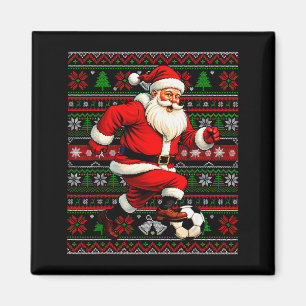 Funny Santa Playing Soccer Ugly Christmas Sweater Magnet
