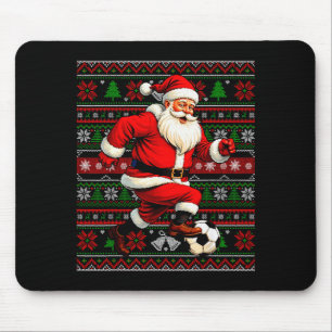 Funny Santa Playing Soccer Ugly Christmas Sweater Mouse Pad