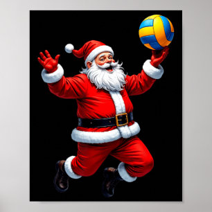 Funny Santa Playing Volleyball Christmas Lights Xm Poster